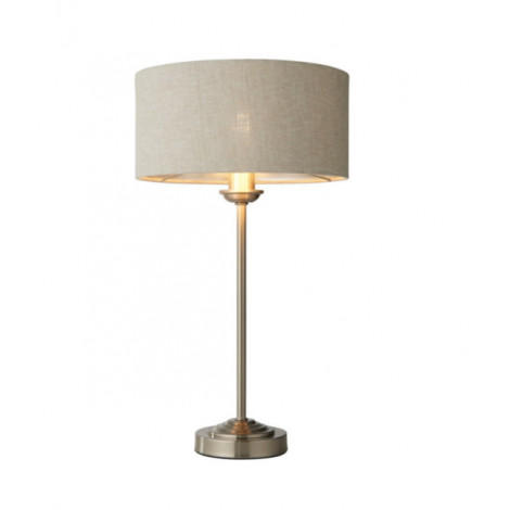 Lampe de table Highclere Acier,Tissu Lin naturel, plaque chromée brossée|Lampes à poser|Luminaire Center