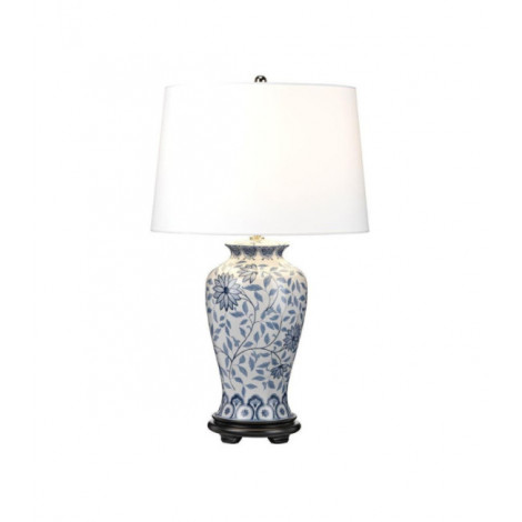 Lampe de table Ying Abat-jour à base de porcelaine,de bois, Blanc, Bleu|Lampes à poser|Luminaire Center