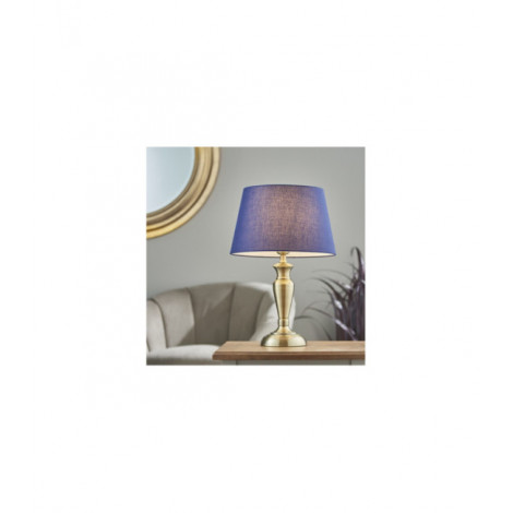 Lampe de table Evie Acier,tissu Assiette laiton antique & coton marine|Lampes à poser|Luminaire Center