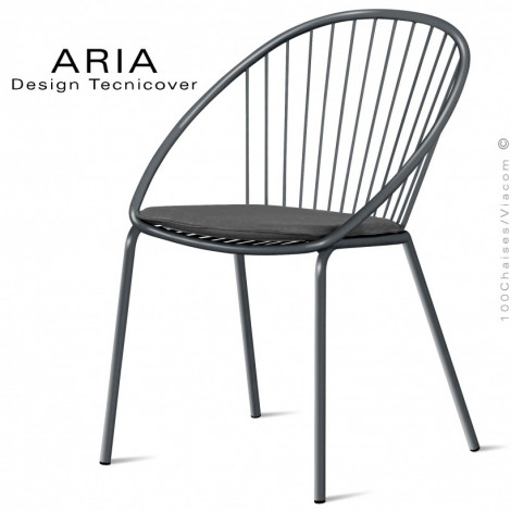 Chaise d'extérieur design ARIA, structure acier galvanisé finition peint, avec coussin habillage tissu - Lot de 2 pièces.|Chaise|100chaises