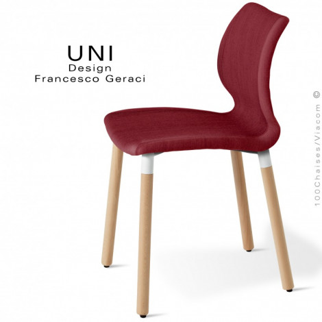 Chaise confort UNI, dos coque effet matelassé, assise garnie, habillage tissu, piétement hêtre section ronde teinté.|Chaise|100chaises