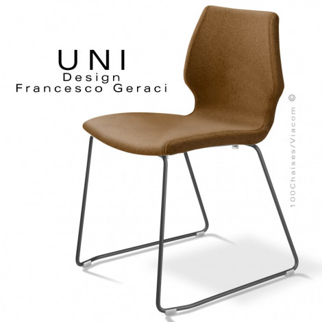 Chaise design UNI, pour séminaire, assise coque plastique effet matelassé couleur, piétement luge peint ou chromé brillant.|Chaise|100chaises