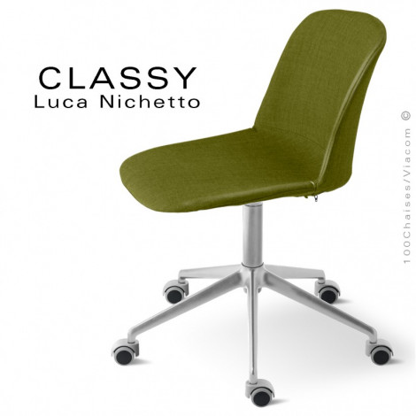 Chaise bureau design confort CLASSY, piétement aluminium et roulettes, assise pivotante garnis de mousse habillage tissu tissé.|Chaise|100chaises