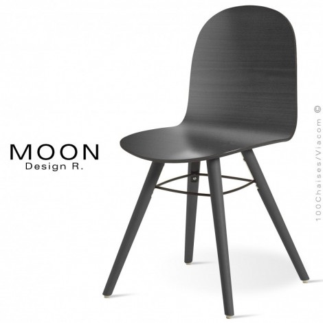Chaise bois vernis MOON, pour snack ou CHR, assise multiplis de bois, piètement bois de hêtre massif - Lot de 2 pièces.|Chaise|100chaises