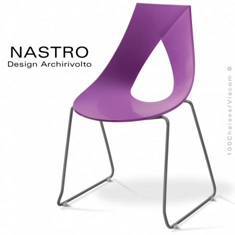 Chaise design NASTRO, assise plastique couleur avec coussin, piétement luge acier peint ou chromé brillant - Lot de 4 pièces.|Chaise|100chaises