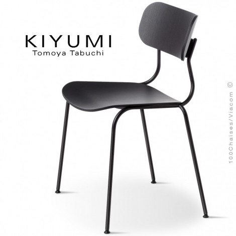 Chaise KIYUMI-WOOD, 4 pieds structure acier, assise et dossier en contreplaqué de frêne. Lot de 4 pièces.|Chaise|100chaises