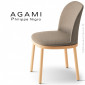 Chaise repas confort design AGAMI, assise et dossier habillage tissu tissé, piétement bois de hêtre vernis.|Chaise|100chaises