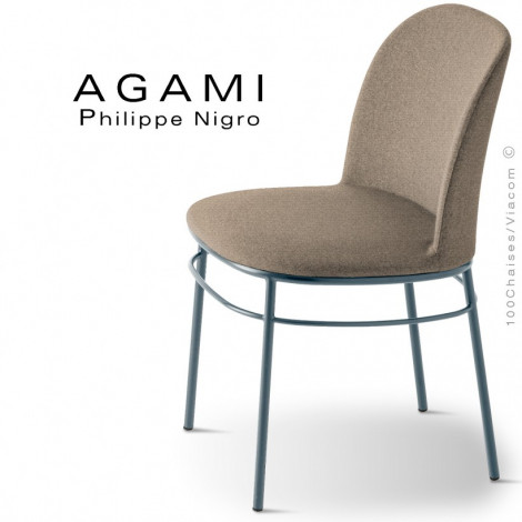 Chaise confort repas design AGAMI, assise et dossier habillage tissu tissé, piétement acier peint ou chromé brillant.|Chaise|100chaises