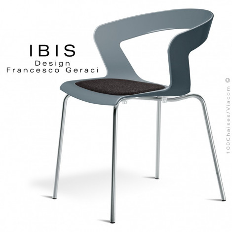 Chaise design IBIS assise coque couleur avec coussin feutre, piétement 4 pieds acier peint ou chromé brillant - Lot de 4 pièces.|Chaise|100chaises