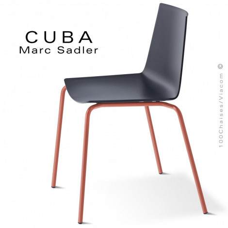 Chaise design CUBA-ECO, assise coque plastique, structure et piétement acier peint ou chromé - Lot de 4 pièces.|Chaise|100chaises