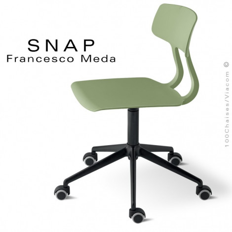 Chaise de bureau SNAP, piétement aluminium noir ou brillant avec roulettes, assise pivotante plastique couleur avec coussin.|Chaise|100chaises