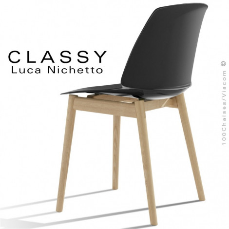 Chaise design CLASSY, piétement bois massif de Frêne vernis, assise coque plastique couleur.|Chaise|100chaises Chaise design CLASSY, piétement bois massif de Frêne vernis, assise coque plastique couleur.|Chaise|100chaises