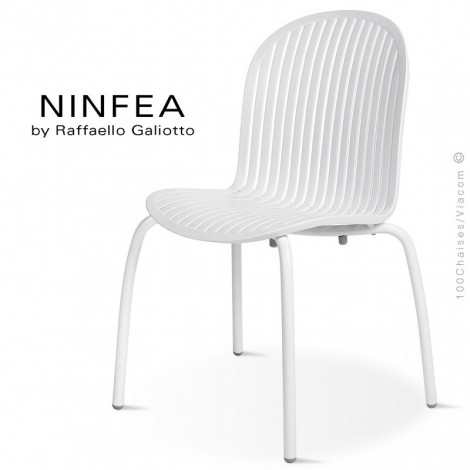 Chaise design NINFEA, piétement 4 pieds en aluminium peint, assise coque plastique noir ou blanche - Lot de 6 pièces.|Chaise|100chaises Chaise design NINFEA, piétement 4 pieds en aluminium peint, assise coque plastique noir ou blanche - Lot de 6 pièces.|Chaise|100chaises