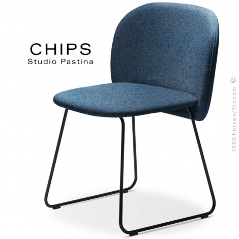 Chaise confort design CHIPS, piétement luge acier peint noir, assise et dossier habillage tissu type feutre 100% laine.|Chaise|100chaises