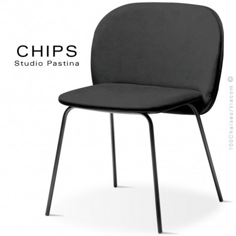 Chaise confort design CHIPS, piétement acier peint, laiton, cuivré, assise et dossier habillage cuir synthétique.|Chaise|100chaises