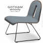 Chaise confort GOTHAM WOODY lounge, piétement luge acier peint, assise bois placage Noyer, habillage tissu.|Chaise|100chaises