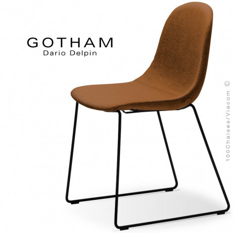 Chaise confort design GOTHAM-SLI, piétement luge acier peint ou chromé, assise garnie de mousse, habillage tissu tissé.|Chaise|100chaises