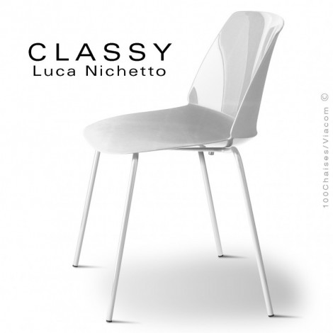 Chaise design CLASSY, piétement acier peint ou chromé brillant, assise coque plastique couleur - Lot de 4 pièces.|Chaise|100chaises