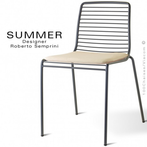 Chaise design SUMMER, pour terrasse et extérieur, structure acier peint couleur avec coussin - Lot de 2 pièces.|Chaise|100chaises