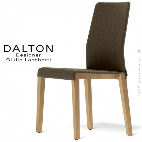 Chaise design DALTON, piétement bois de Frêne vernis, assise et dossier haut garnis de mousse avec habillage tissu tissé.|Chaise|100chaises