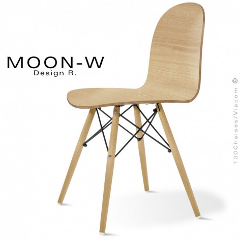 Chaise bois MOON, pour snack ou CHR, assise multiplis de bois vernis, piètement bois de hêtre massif - Lot de 2 pièces.|Chaise|100chaises
