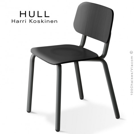 Chaise design HULL, structure acier peint, assise et dossier multiplis de bois hêtre vernis, pour école, cantine, collectivités.|Chaise|100chaises