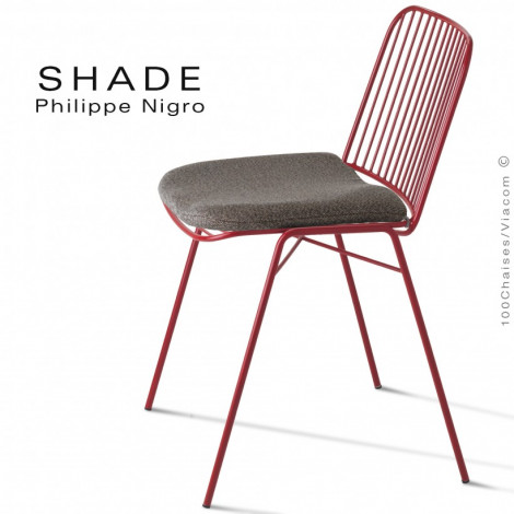 Chaise design d'extérieur SHADE, structure 4 pieds, assise et dossier rond d'acier finition peinture, assise avec coussin.|Chaise|100chaises