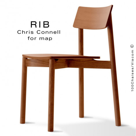 Chaise bois CHR, design RIB, piétement et assise en bois massif de frêne naturel, finitions teinté ou vernis.|Chaise|100chaises