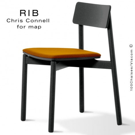 Chaise bois CHR, design RIB, piétement et assise bois massif de frêne naturel, finitions peint ou vernis, assise garnie tissu.|Chaise|100chaises Chaise bois CHR, design RIB, piétement et assise bois massif de frêne naturel, finitions peint ou vernis, assise garnie tissu.|Chaise|100chaises