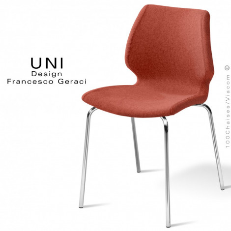 Chaise confort design UNI, dossier coque effet matelassé, assise garnis, habillage tissu, piétement acier peint ou chromé.|Chaise|100chaises