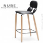 Tabouret de cuisine design NUBE, piétement bois vernis naturel avec repose pieds, assise coque plastique souple couleur.|Tabouret|100chaises