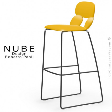 Tabouret de bar ou domestique design NUBE, piétement luge acier peint avec repose pieds, assise coque plastique souple couleur.|Tabouret|100chaises