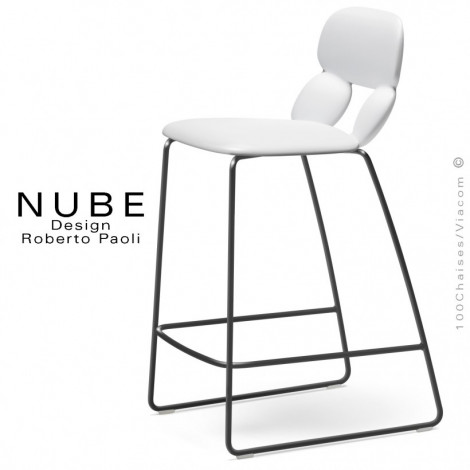 Tabouret de cuisine design NUBE, piétement luge acier peint avec repose pieds, assise coque plastique souple couleur.|Tabouret|100chaises