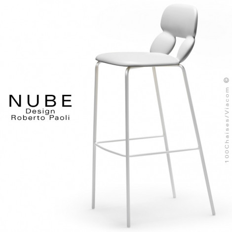 Tabouret de bar ou domestique design NUBE, piétement acier peint avec repose pieds, assise coque plastique souple couleur.|Tabouret|100chaises
