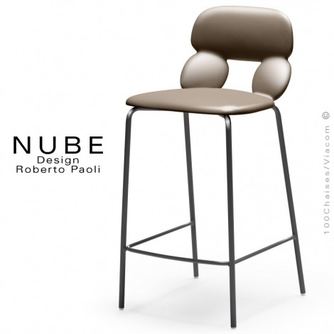 Tabouret de cuisine design NUBE, piétement acier peint avec repose pieds, assise coque plastique souple couleur.|Tabouret|100chaises