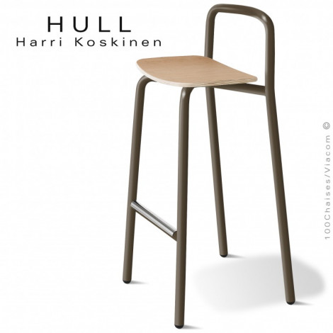 Tabouret de bar design HULL, structure acier peint, assise multiplis de hêtre vernis, pour collectivités - Lot de 2 pièces.|Tabouret|100chaises