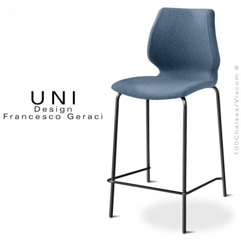 Tabouret de cuisine design confort UNI, assise coque effet matelassé, habillage tissu, piétement acier peint ou chromé brillant.|Tabouret|100chaises