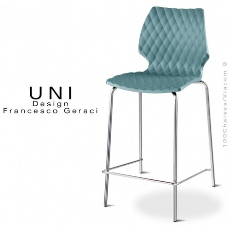 Tabouret de cuisine design UNI, assise coque plastique effet matelassé couleur, piétement acier peint ou chromé brillant.|Tabouret|100chaises