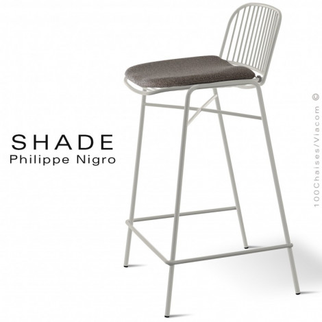 Tabouret de cuisine d'extérieur SHADE, structure 4 pieds, assise et dossier rond d'acier finition peint, assise avec coussin.|Tabouret|100chaises