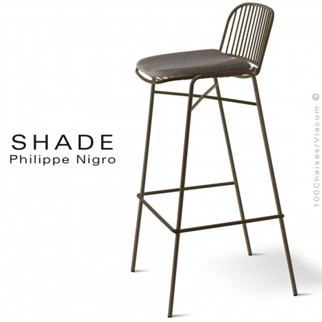 Tabouret de bar design d'extérieur SHADE, structure 4 pieds, assise et dossier rond d'acier finition peint, assise avec coussin.|Tabouret|100chaises