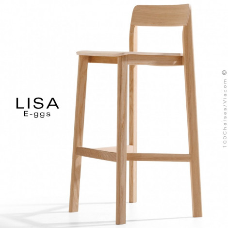 Tabouret de cuisine design LISA, structure 4 pieds en bois de Frêne, assise et dossier multiplis cintré, vernis pour intérieur.|Tabouret|100chaises