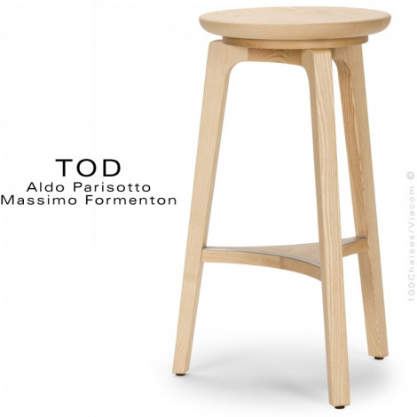 Tabouret de bar design TOD, structure Frêne, Chêne, Noyer massif, assemblé par emboîtement, finition vernis pour intérieur.|Tabouret|100chaises