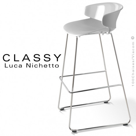 Tabouret de bar design CLASSY, piétement luge acier peint ou chromé, assise coque plastique couleur - Lot de 4 pièces.|Tabouret|100chaises
