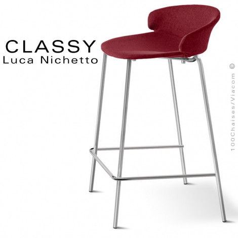 Tabouret de cuisine confort design CLASSY, piétement acier peint ou chromé, assise coque plus mousse, habillage tissu tissé.|Tabouret|100chaises