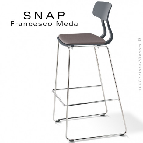 Tabouret de bar design, esprit rétro SNAP, piétement luge acier peint ou chromé, assise coque plastique couleur avec coussin.|Tabouret|100chaises