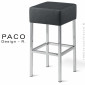 Tabouret de cuisine design PACO, assise garnie habillage cuir, piétement et repose pieds acier peint ou chromé brillant.|Tabouret|100chaises