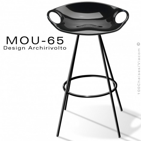 Tabouret de cuisine design MOU-65, assise plastique couleur, piétement avec repose pieds, peint ou chromé - Lot de 4 pièces.|Tabouret|100chaises