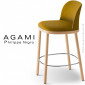 Tabouret de cuisine design AGAMI, assise et dossier habillage tissu tissé, piétement bois de hêtre vernis, repose pieds chromé.|Tabouret|100chaises