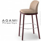 Tabouret de bar design AGAMI, assise et dossier habillage tissu tissé, piétement bois de hêtre vernis avec repose pieds chromé.|Tabouret|100chaises