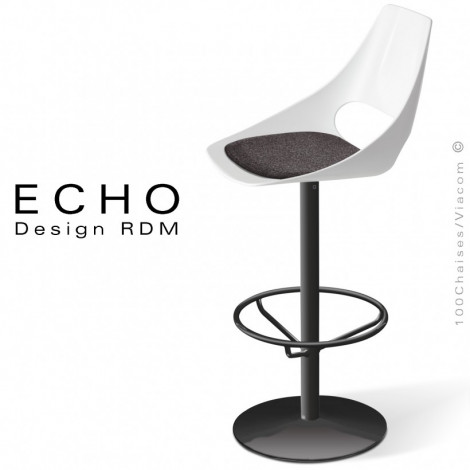 Tabouret de bar seventies ECHO, piétement colonne centrale peint ou chromé brillant, assise coque couleur avec coussin.|Tabouret|100chaises
